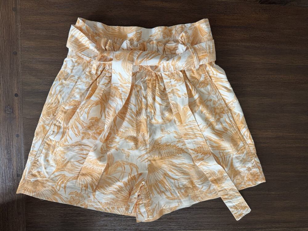 Linen Summer Shorts Women’s Medium High Waist Mediterranean Print Resort